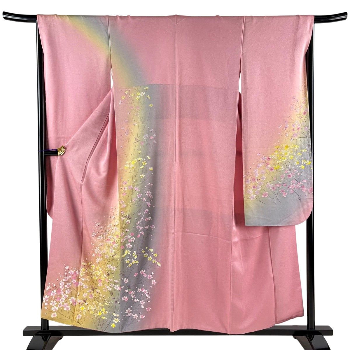 振袖 身丈155.5cm 裄丈65.5cm M 袷 桜 金通し ぼかし ピンク 正絹 名品 【中古】
