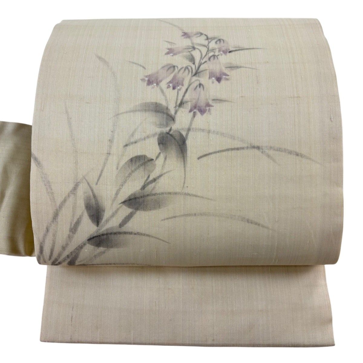 【美品】 名古屋帯 名品 夏帯 夏紬地 蛍袋 ベージュ 正絹 【中古】