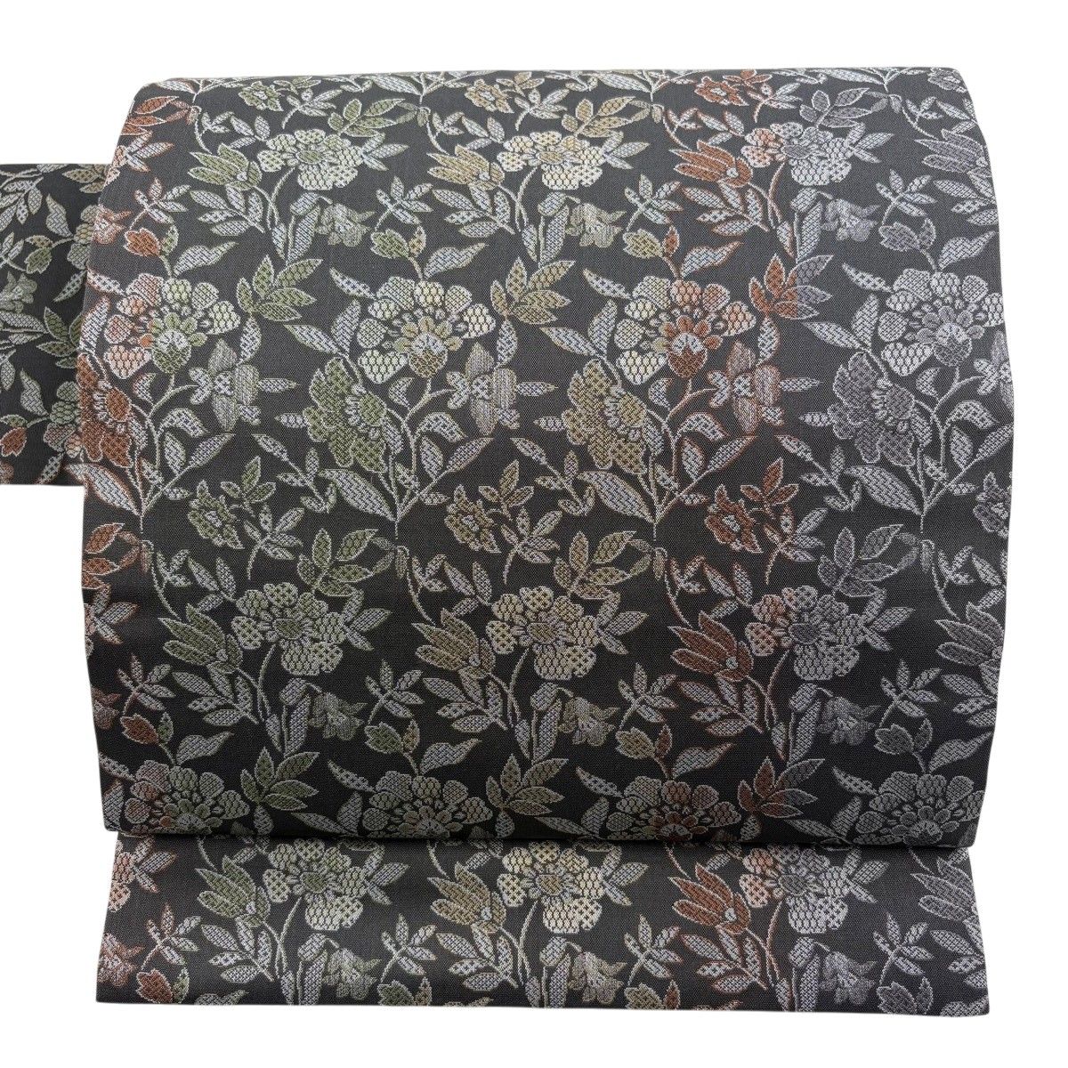【美品】 名古屋帯 名品 草花 灰色 正絹 【中古】