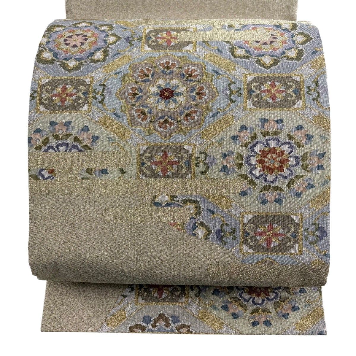 【美品】 袋帯 名品 蜀江華文 ヱ霞 綴れ 金銀糸 金色 お太鼓柄 正絹 【中古】