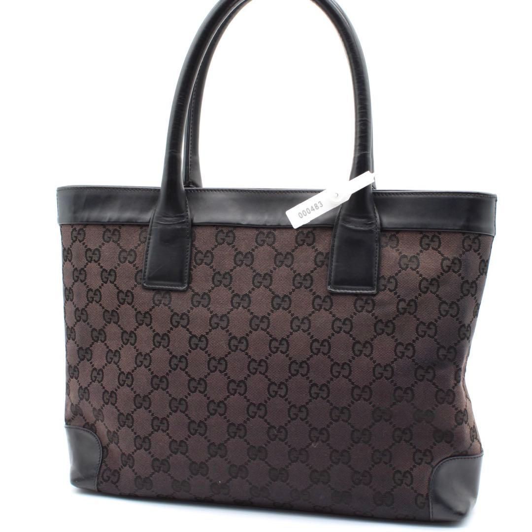 良品】GUCCI GG柄 キャンバス トートバッグ 肩掛け レザー ブラック