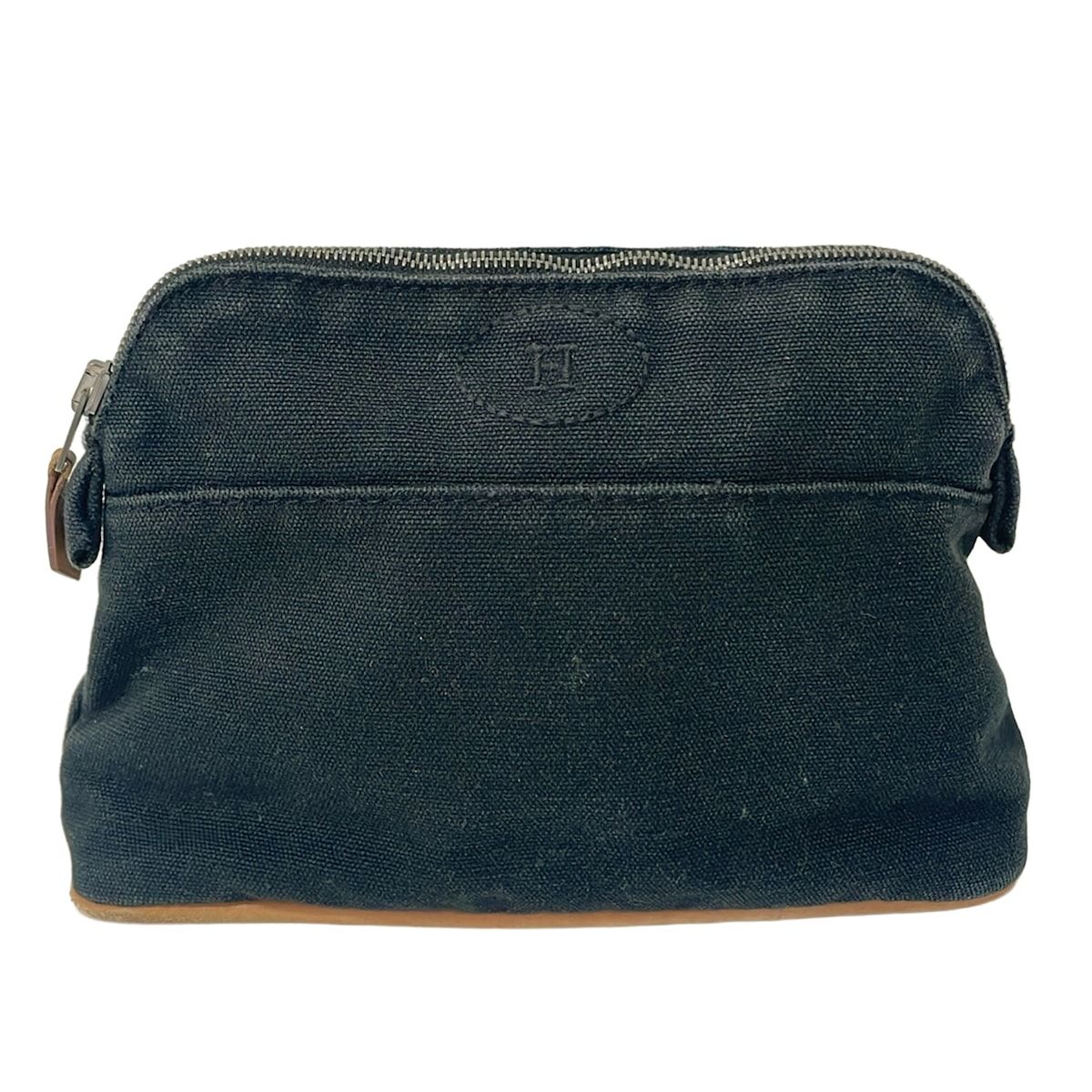 HERMES(エルメス) ポーチ - 黒×ブラウン シルバー金具 レザー