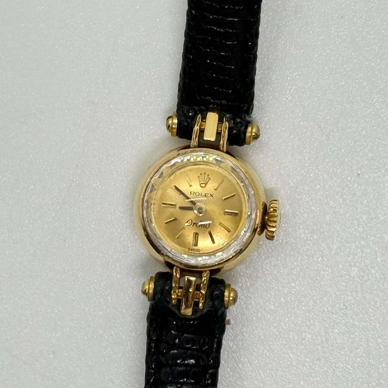 ROLEX ロレックス オーキッド 750YG/革 シャンパン文字盤 総重量約12.3g 手巻き レディース 腕時計 稼働品