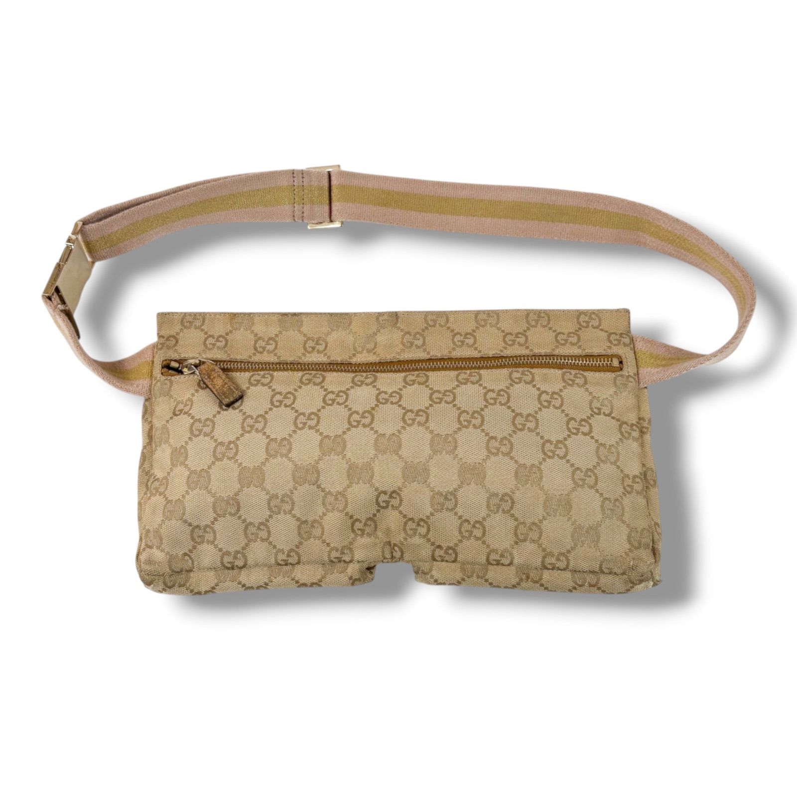 【良品】グッチ ウエストポーチ シェリーライン GGキャンバス ベージュ グッチ GUCCI GGキャンバス ウエストポーチ クロスボディバッグ
