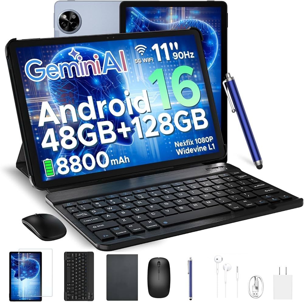 Android16 タブレット 11インチ 48GB+128GB+2TB拡張 UNISOC T7250 8コアCPU Gemini AI Netflix Widevine L1 1300万画素 AIカメラ 90Hzの高リフレッシュレート 8800mAh