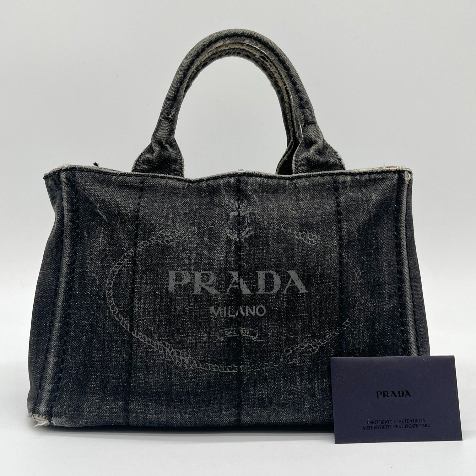 PRADA カナパ　Mサイズ　デニム 保存袋付き PRADA プラダ カナパ Mサイズ デニム トートバッグ ハンドバッグ