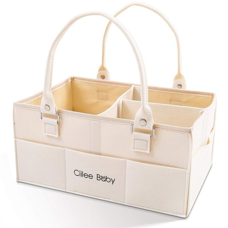 Ciilee Baby Diaper Stocker, Diaper Bag, Large Capacity, Detachable Handle, Diaper Case, Foldable Baby Storage Box, Basket, Car Mount, Travel Bag, Pocket, Accessory Case, Lightweight Baby Supplies, Nursery Supplies Case (3 Dividers (Beige)) 1