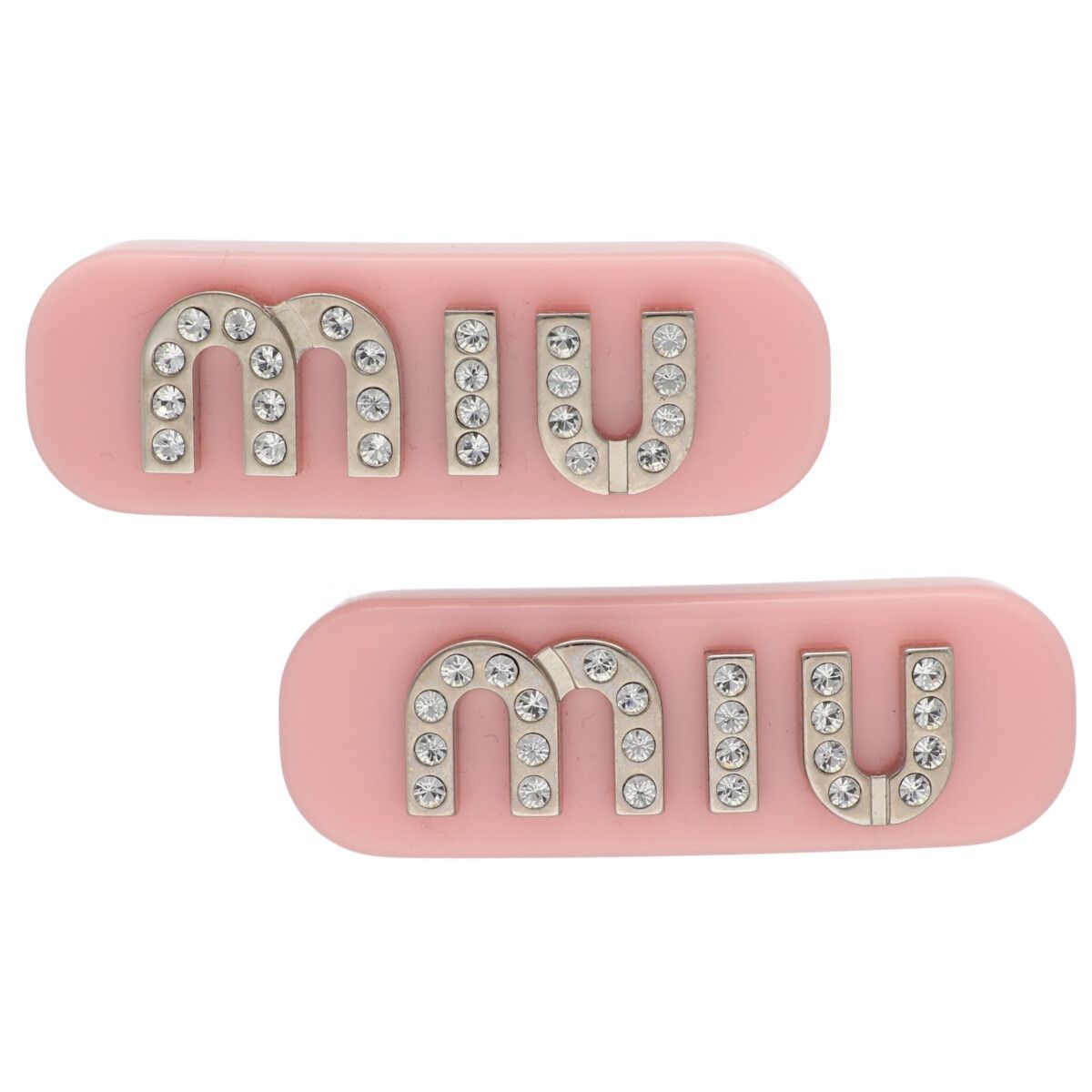 中古】 MIU MIU ミュウミュウ クリスタルロゴバレッタ ピンク 2個