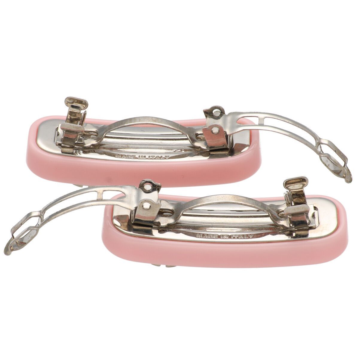 中古】 MIU MIU ミュウミュウ クリスタルロゴバレッタ ピンク 2個