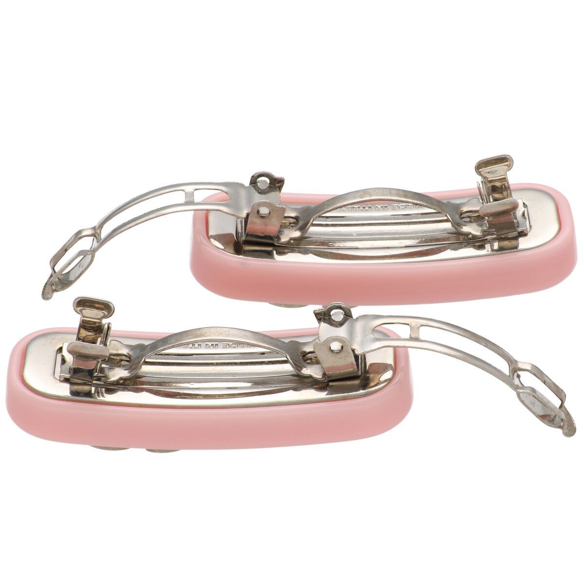 中古】 MIU MIU ミュウミュウ クリスタルロゴバレッタ ピンク 2個