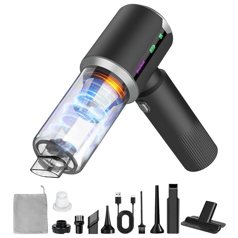 BeeTool ハンディクリーナー 多機能 【3種吸引モードディスプレイ搭載】50000Pa 驚きの吸引力 車用掃除機 コードレス 吹き飛ぶ／吸い込む／空気入れ／空気抜き ハンディ掃除機 強力吸引力 保護装置付 急速充電 長時間稼働 低騒音 軽量 乾湿両 1