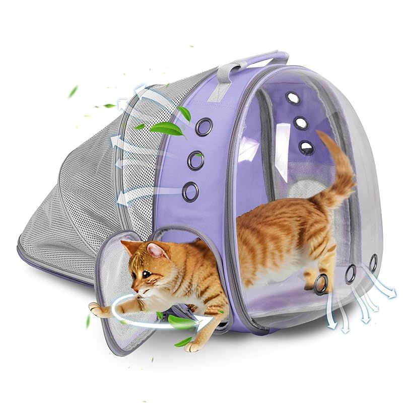 猫 キャリー リュック 拡張式 ペットキャリー 約6kgまで 通気性 折りたたみ可まで対応 猫 犬 小動物 2種類の窓付き 旅行 通院 ペットバッグ-パープル 1