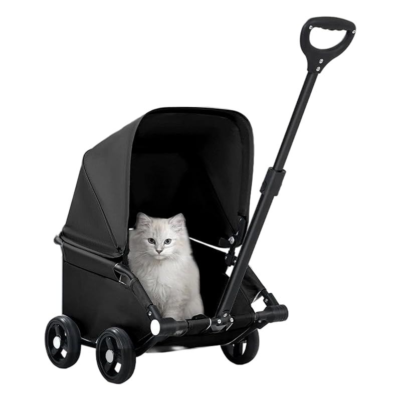 Loyimioo 犬 カート ペットカート 小型犬 犬用 猫用折たたみ可能 多頭の小型犬猫汎用 ドッグ バギー 折りたたみ式 360度回転ハンドル 三段階サンシェード (ブラック) 1