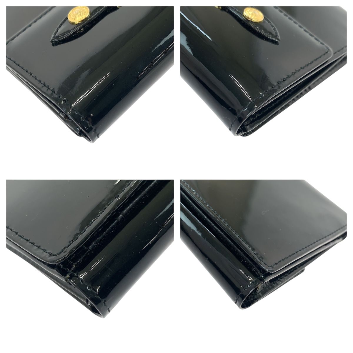 美品 VERSACE ヴェルサーチ サンバースト ブラック 黒 ゴールド金具 エナメル 折財布 コンパクトウォレット レディース 600056 【中古】 美品 VERSACE ヴェルサーチ サンバースト ブラック 黒 ゴールド金具
