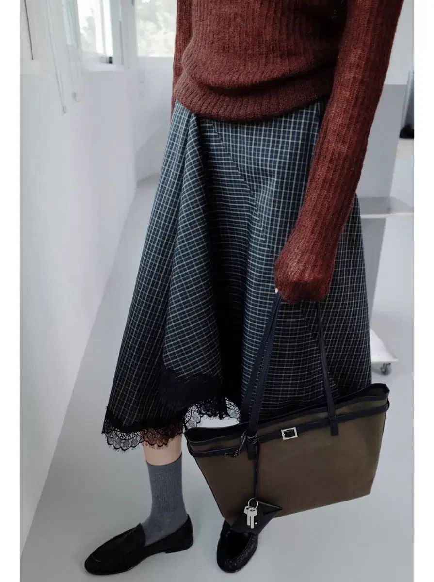 길영 Asymmetrical Cotton Lace Skirt_Check