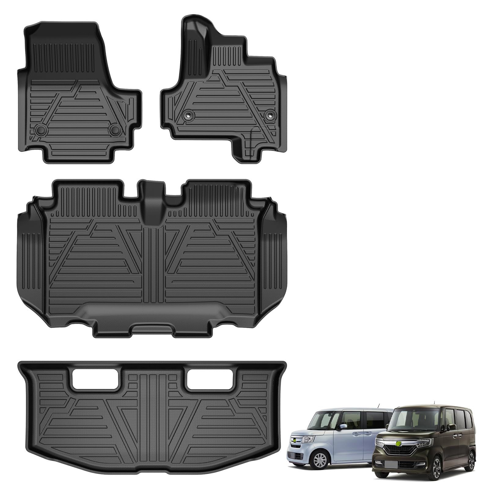 Jiooy ホンダ 新型 N-BOX JF3 JF4 フロアマット＋セカンドマット＋ラゲッジマット 4点セット エヌボックス JF3 JF4 カーマット 3D立体 N-BOX JF3 4 ラゲッジトレイ TPE 防水 汚れ防止 取付簡単 車種専用設計 0