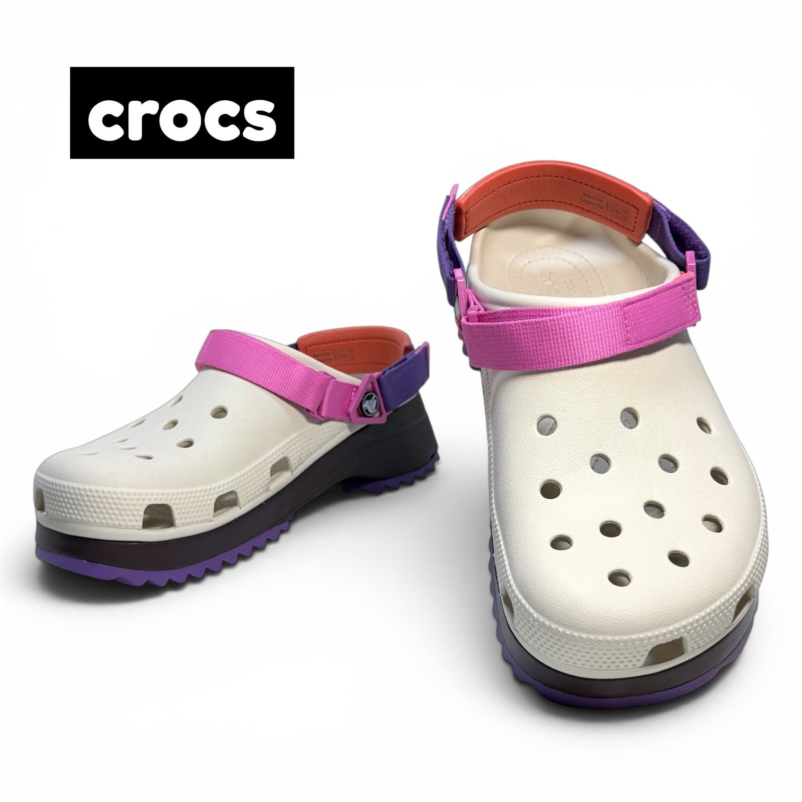 【新品未使用/28cm】crocs クラシック ハイカー クロッグ 厚底 マルチカラー 紫ピンク 希少配色