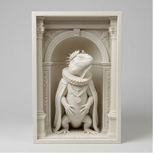 イグアナ（レッドイグアナ）の3Dプリント ブックヌーク 白PLA 本棚インテリア