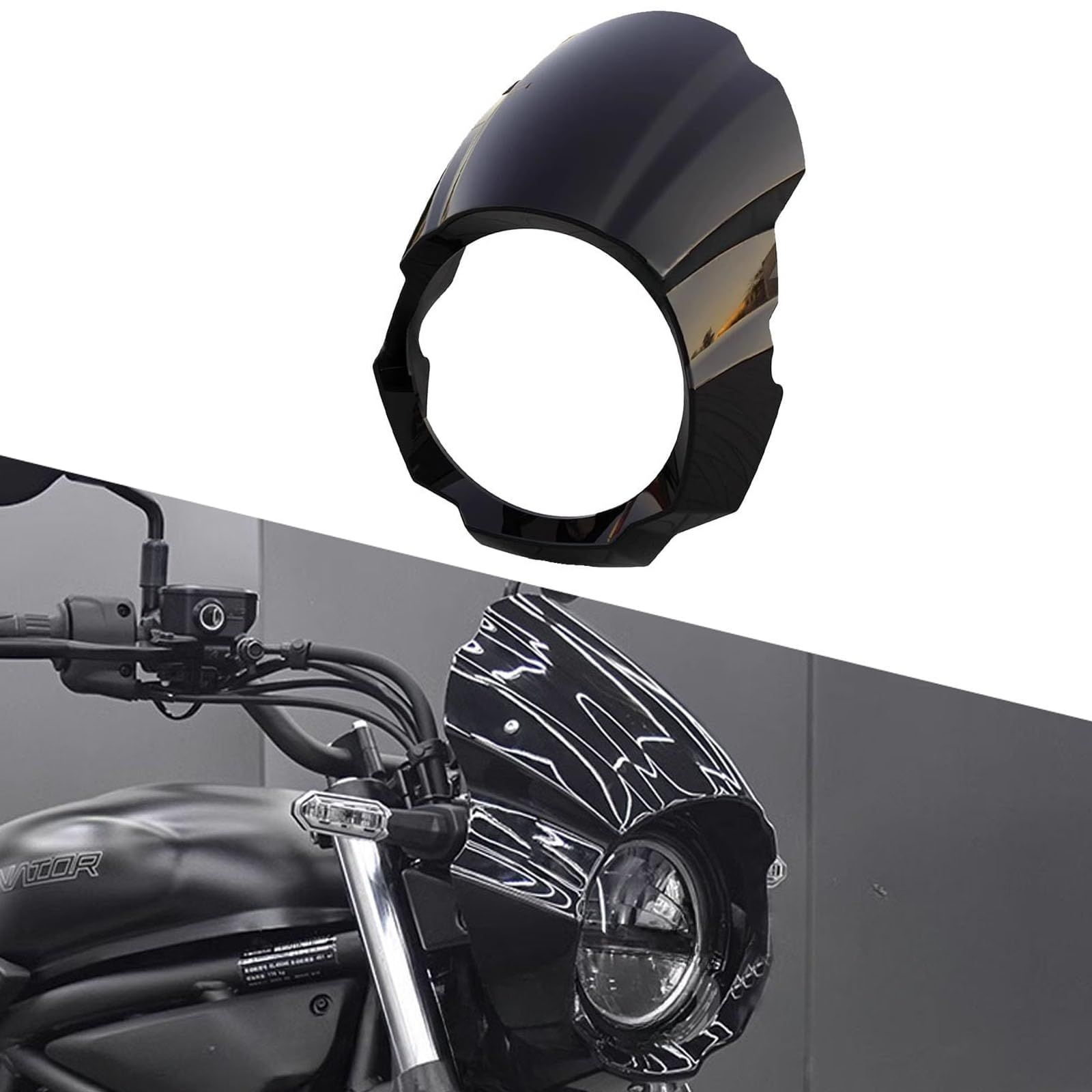 新品 XINMOZR For エリミネーター400 500 Eliminator400 500 エリミネーターSE400 500 2023 2024 2025 フロントフェアリング ピッグヘッドフード フロントヘッドライト ランプシェードディフレクター (ブラ