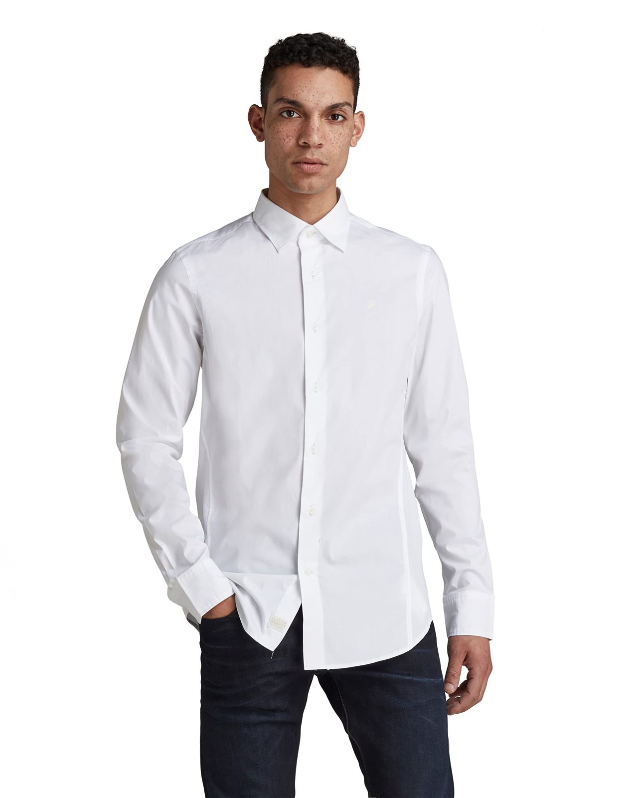 新品 [ジースターロゥ] シャツ メンズ 長袖 スーパースリム ホワイト Dressed super slim shirt ls D17026-C271-110-L