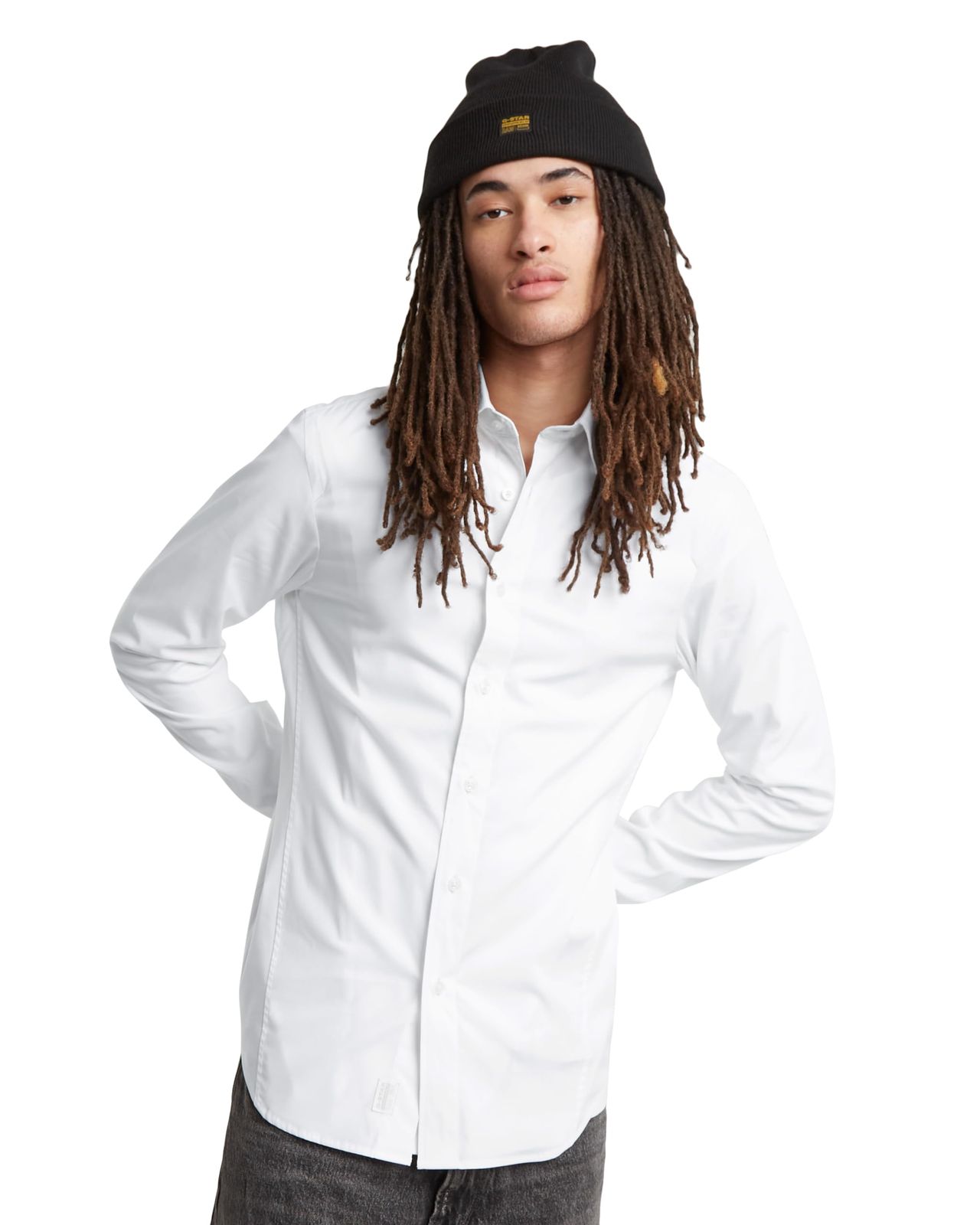 新品 [ジースターロゥ] シャツ メンズ 長袖 ホワイト Uniform Slim Shirt ls D25176-D701-110-XS