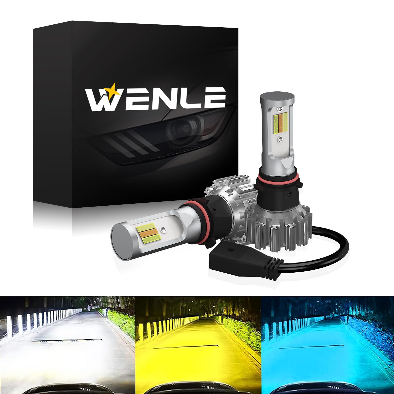 WENLE PSX26W LED フォグランプ 3色切り替え ホワイト/イエロー/ブルー DC12V車用 高輝度 明るい15000LM 40W 一体型 無極性 カラーチェンジ バルブ 左右分2本入り