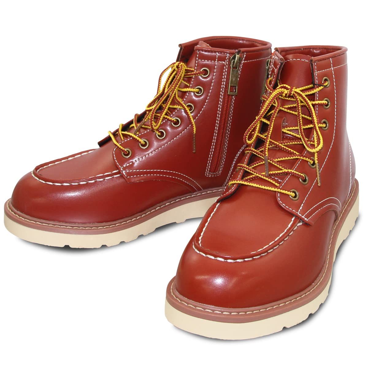 新品 [God & Bless] ゴッド＆ブレス ワークブーツ メンズ レディース モック ジップアップ 衝撃吸収インソール付き (RED BROWN measurement_25_point_5_centimeters)