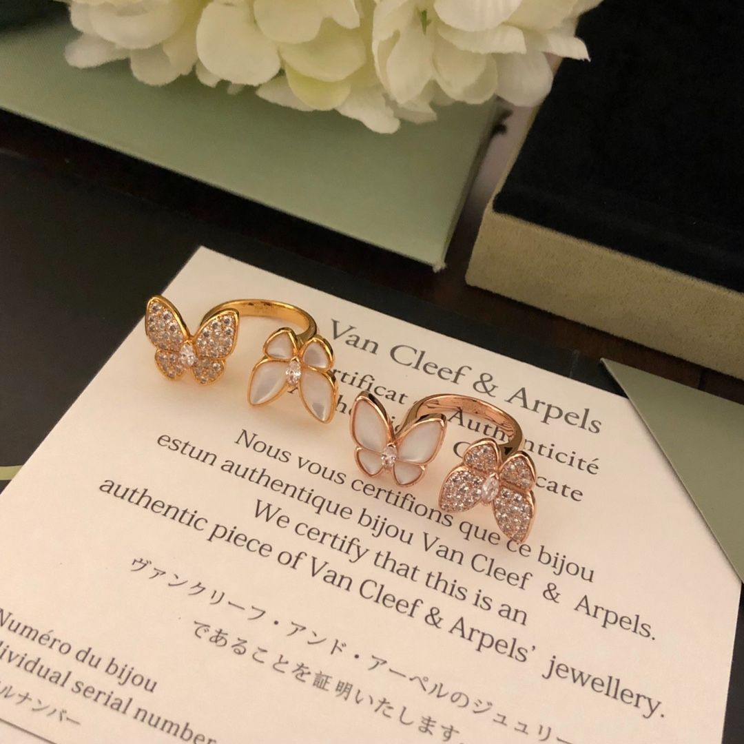 Vca Van Cleef & Arpels バタフライ リング?Van Cleef & Arpels オープン リング、Two Butterfly ジュエリー シリーズ｜本日限定特価｜新品未使用-MM輸入