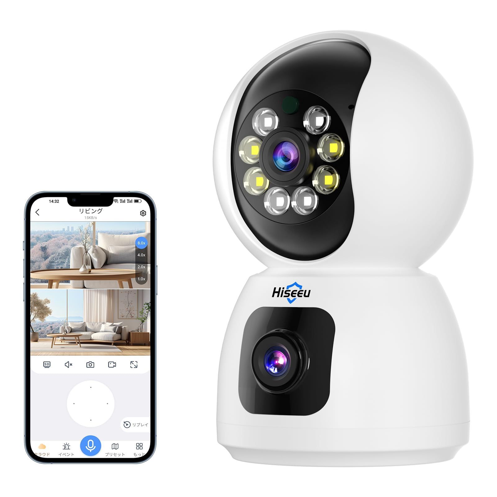 【デュアルレンズカメラ】 HISEEU PTZ 300万画素 アレクサ - Alexa 屋内 カメラ（暗視撮影 ）（双方向音声）（動体検知）家庭監視ベビー/ペット/高齢者見守りWiFi 屋内ワイヤレス防犯カメラ(2.4 Ghz WiFi対応，5Ghz 国内発送