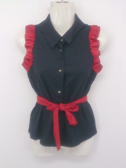 ◇ ◎ Ready ノースリーブ シャツ ブラウス サイズS ネイビー レッド レディース P 【1210120004072】