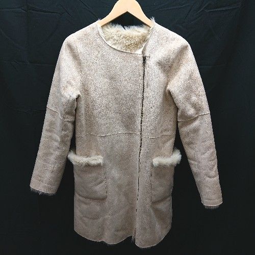 ◇ Jewel changes フェイクファー ムートン ファスナー付き 上品 フードなし 長袖 コート サイズM　ベージュ レディース E 【1301260025123】