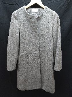 ◇ Index ひざ上丈　丸首　シンプル　無地　美シルエット ノーカラー　ロング　ウール　コート Sサイズ グレー 女 E 【1301260039618】