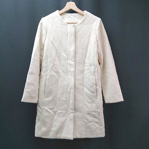 ◇ Te chichi ウール混 無地 ノーカラー シンプル 長袖 コート サイズM ホワイト レディース E 【1309250031178】