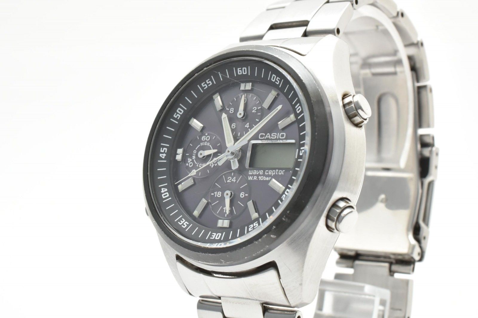 カシオ CASIO Wave Ceptor WVQ-500 電波ソーラー クロノグラフ メンズ腕時計 パープル文字盤 ステンレス
