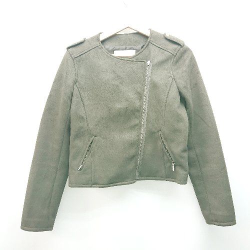 ◇ ecruefil スウェード風 ミリタリー カジュアル ジップアップ 長袖 ジャケット サイズ3 カーキ レディース E 【1310050015275】