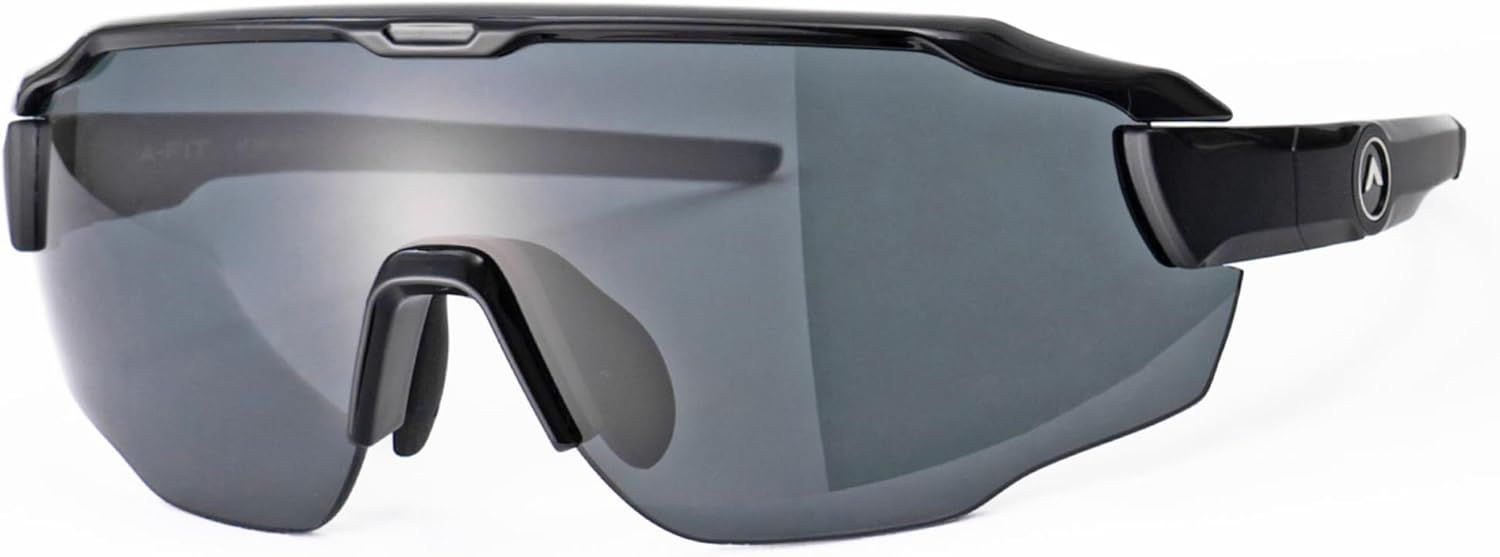 A-FIT FITMASTER スポーツサングラス テンプル角度7段階調節 UV400 ミラーレンズ ゴルフ 野球 サイクリング ランニング ドライブ 偏光スモークレンズ アジアンフィット
