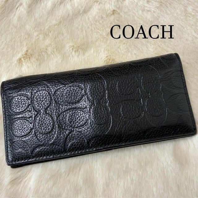 コーチ COACH シグネチャー ブレストポケット ソフトポリッシュドぺブルレザー C1227 ブラックロングウォレット 黒長財布