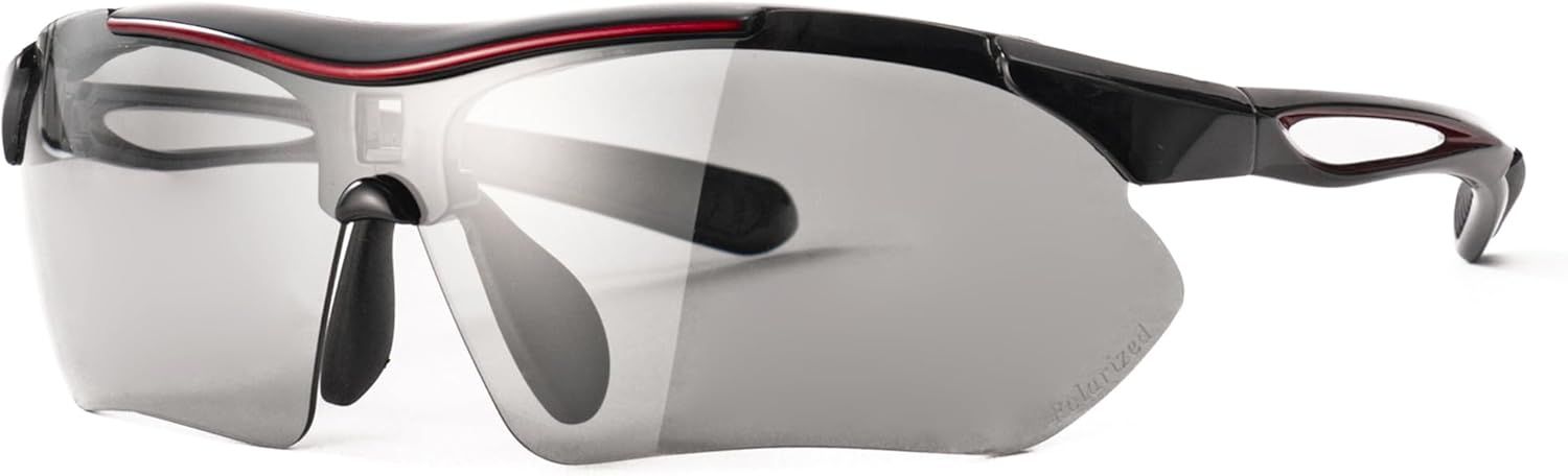 スポーツサングラス メンズ【偏光 超軽量27g アジアンフィット UV400】ゴルフ ランニング テニス 野球 サイクリング ドライブ対応/鼻パッド調節可能/UVカット 偏光サングラス AF-7001