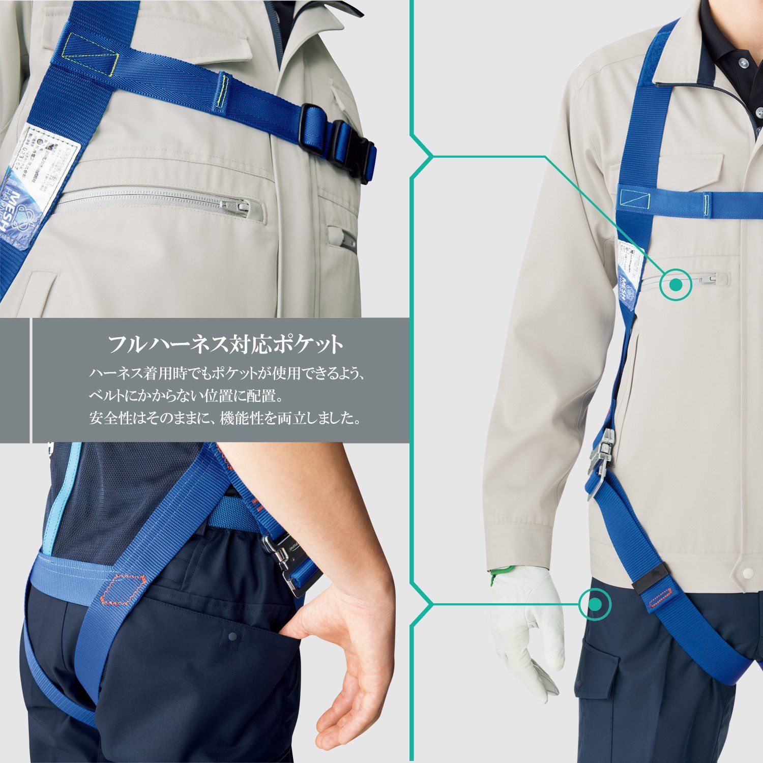 新品 [ミドリ安全] 作業服 春夏 男女兼用 ハーネス対応 長袖シャツ VES2597 ネイビー 3L