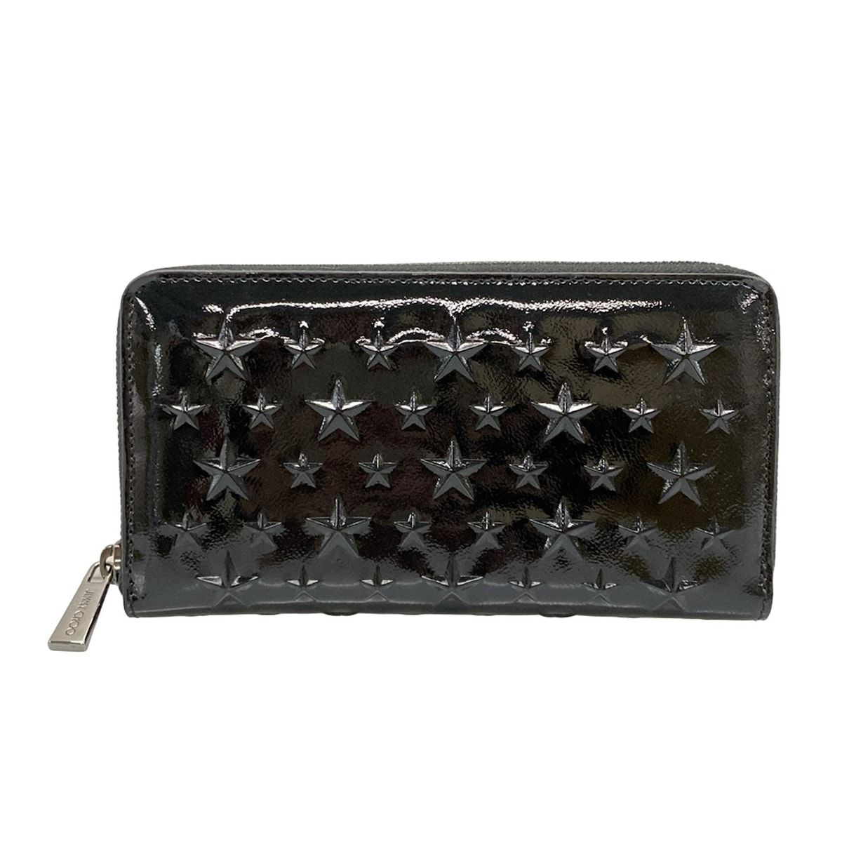 JIMMY CHOO(ジミーチュウ) 長財布美品 ピッパ 黒 ラウンドファスナー 