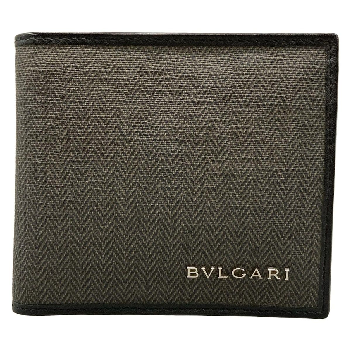 BVLGARI(ブルガリ) 2つ折り財布 - グレー×黒 レザー