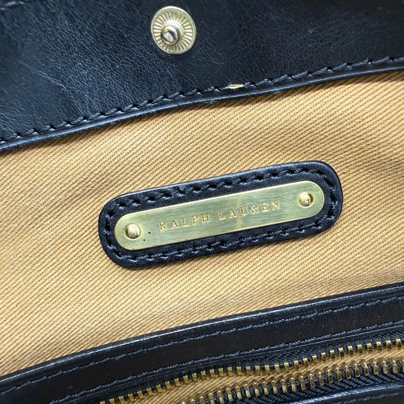 希少 RALPH LAUREN トートバッグ レザー キャンバス ゴールド刺繍 RALPH LAUREN NY canvas × leather tote bag ラルフローレン