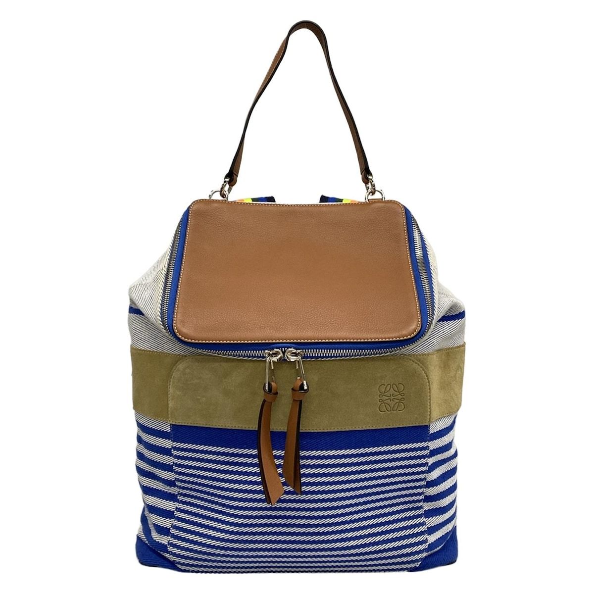 LOEWE(ロエベ) リュックサック ゴヤ バックパック 322.61.K79 ブルー×ブラウン×マルチ ボーダー レザー