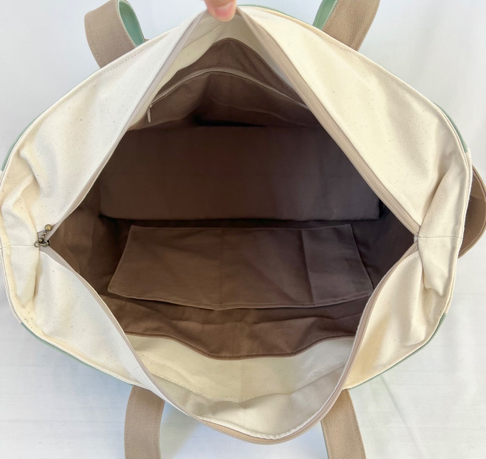 【XXLサイズ】スモーキーセラドン　〈底板付き〉A3サイズ収納　8号倉敷帆布