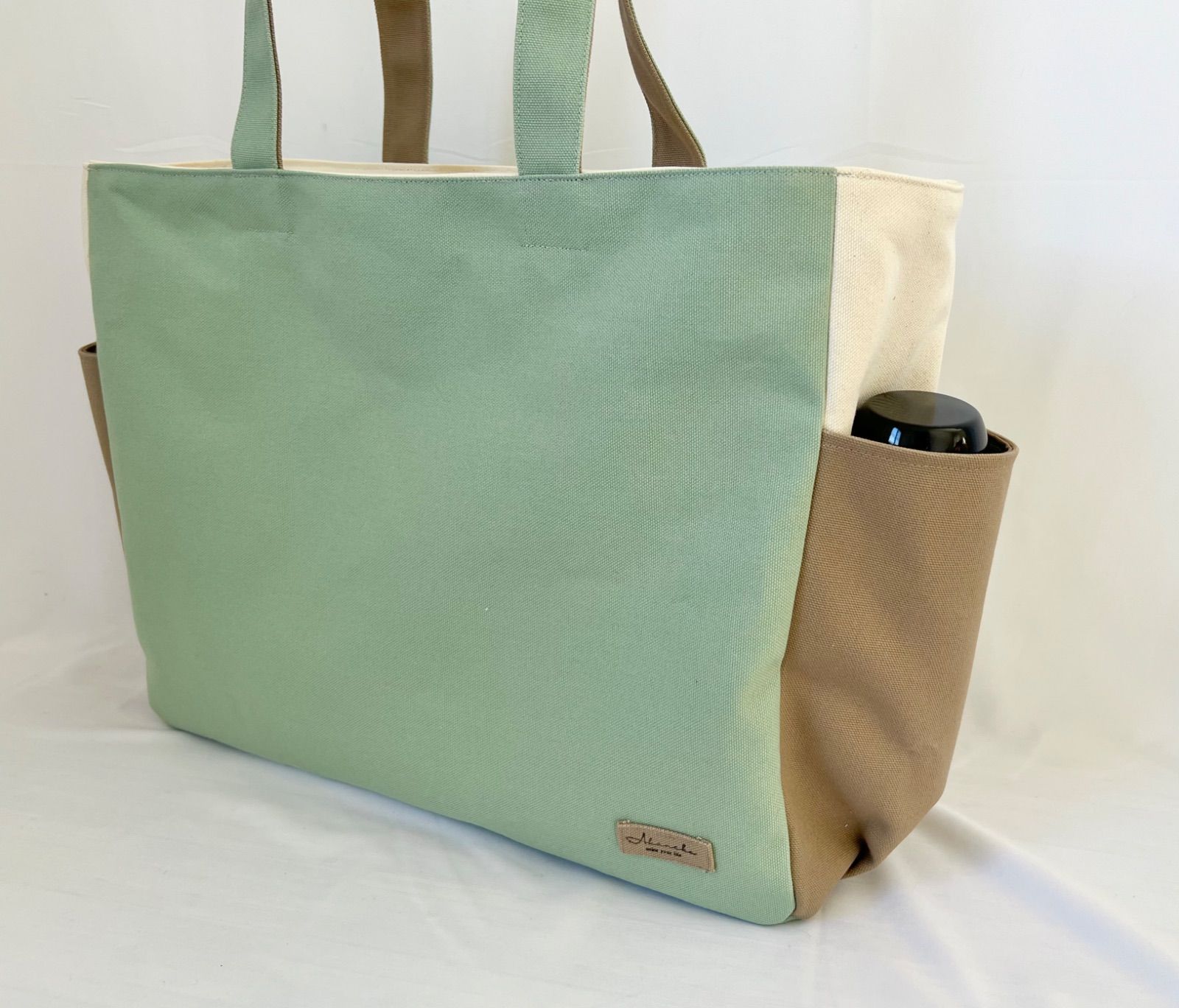 【XXLサイズ】スモーキーセラドン　〈底板付き〉A3サイズ収納　8号倉敷帆布