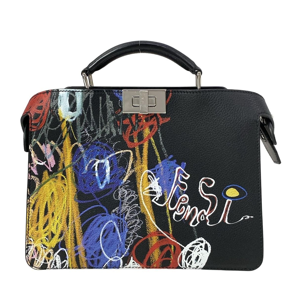 FENDI(フェンディ) ハンドバッグ - 7VA530 黒×マルチ レザー