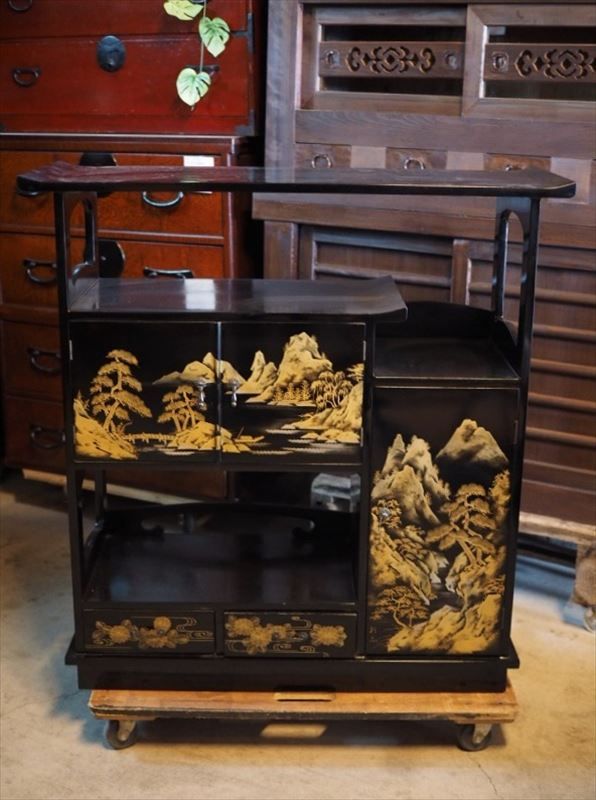 輪島塗 金彩黒飾り棚 昭和後期　　古録展 送料無料　中古 品番S11070