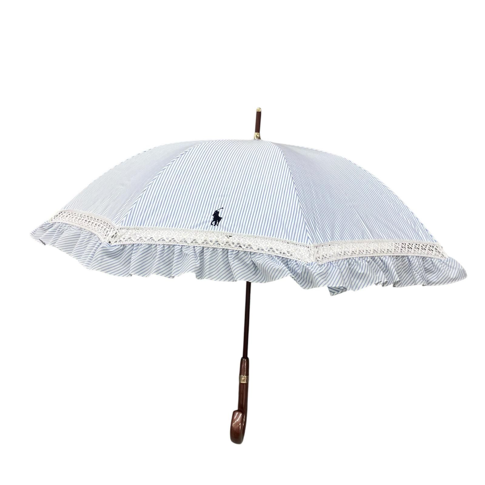 186005 現状品 RALPH LAUREN ラルフローレン ストライプ フリル 日傘 晴雨兼用 レディース