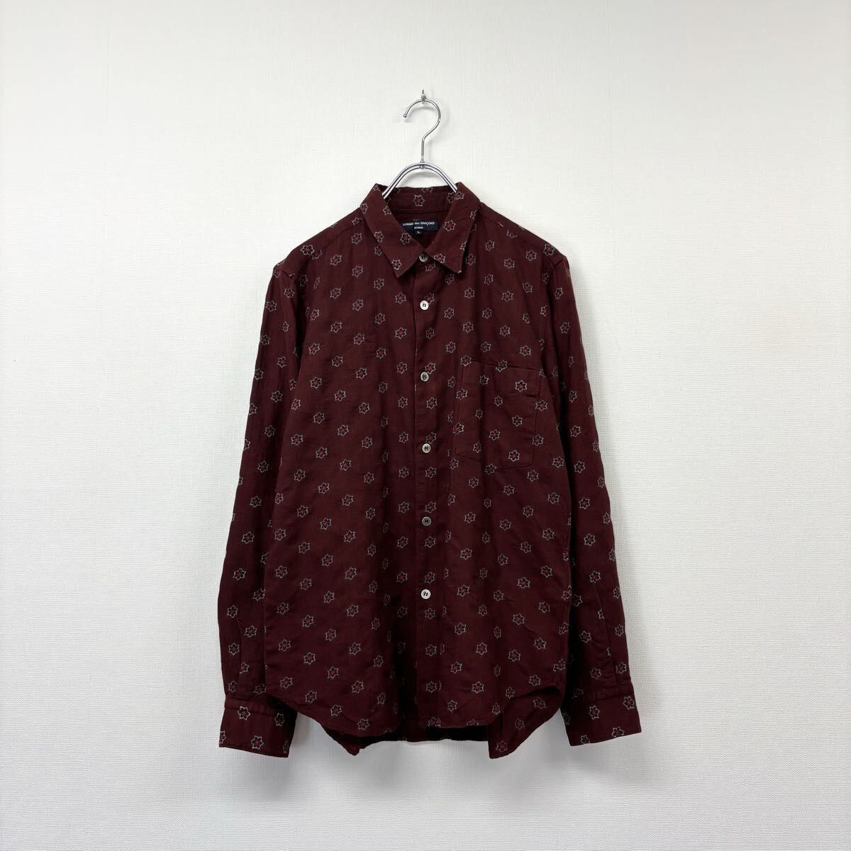 05aw 2005 Vintage COMME des GARCONS HOMME ヴィンテージ コム デ ギャルソン オム 小紋柄 ウール シャツ アーカイブ サイズ L 805-0040