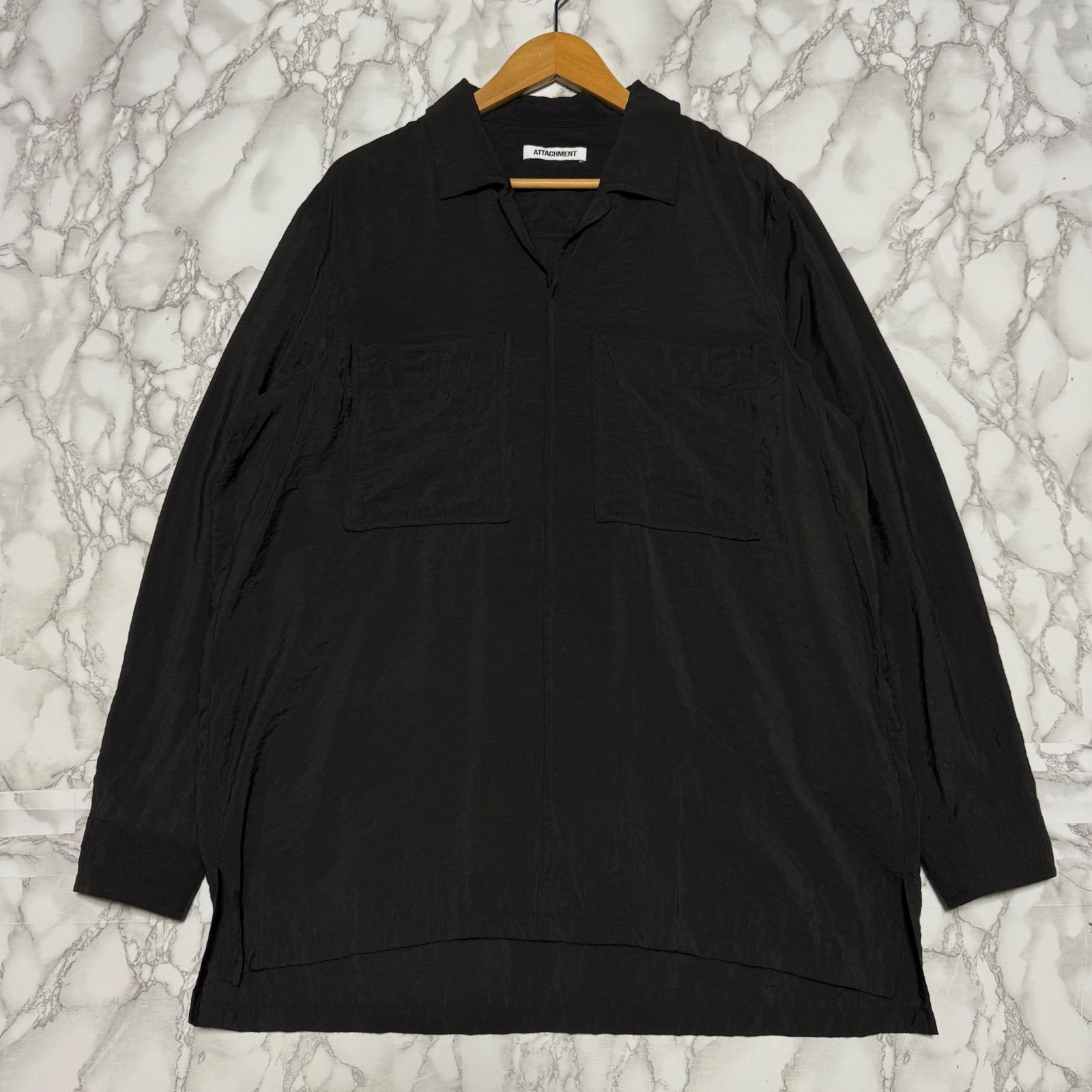 希少【ATTACHMENT アタッチメント 【商品名】AS31-005 RY/NY LAWN SKIPPER SHIRT/ナイロン レーヨン/プルオーバー/シャツ 長袖シャツ スキッパーシャツ